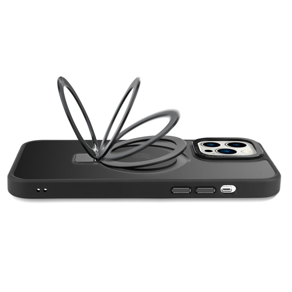 For iPhone 15 Pro Magnetic Phone Case TPU+PC Kickstand Matte Cover Compatible with MagSafe