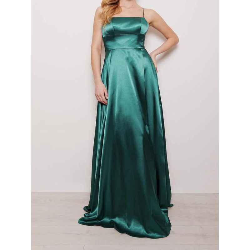 Export Single Gas Field Split Banquet Party Royal Beauty Smooth Acetate Satin Sling Strap Long Dress Chest Pad