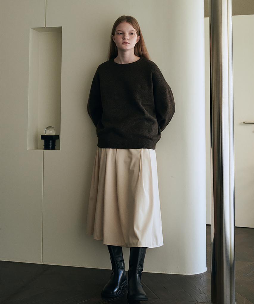 Roeil Mild Corduroy Pintuck Skirt - Cream