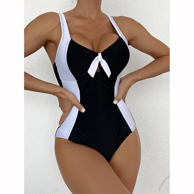 Seksowny strój kąpielowy w blokowe kolory strój kąpielowy damski nowy jednoczęściowy strój kąpielowy bikini strój kąpielowy odzież plażowa biquini damski