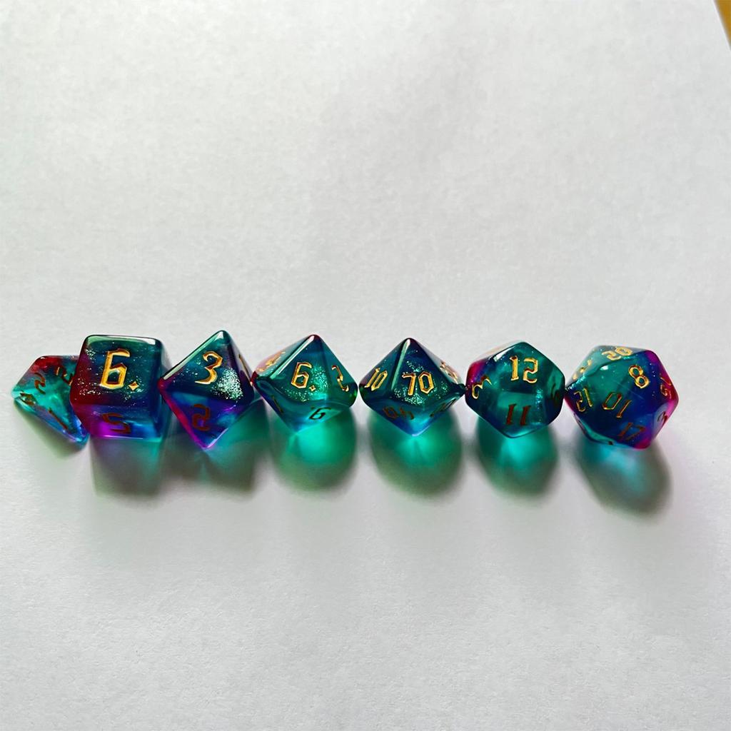 7pcs Game Dice Set Double Color Golden Number Typeface Polyhedral Dice for Table Game