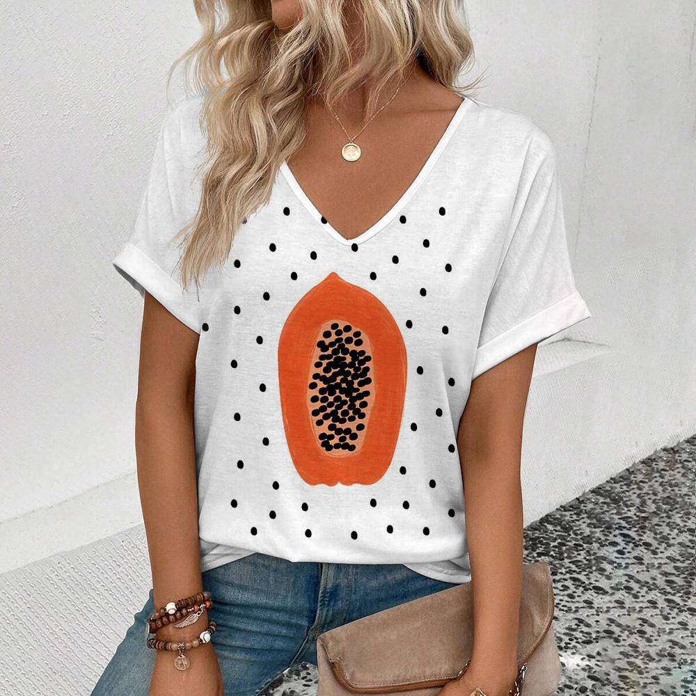 

Женская футболка с v-образным вырезом и коротким рукавом, забавная футболка с фруктовым принтом, модная футболка с коротким рукавом, летняя женская футболка для отдыха 6XL