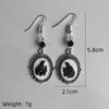 Gothic Black Cat Silver Frame Earrings with Black Beads