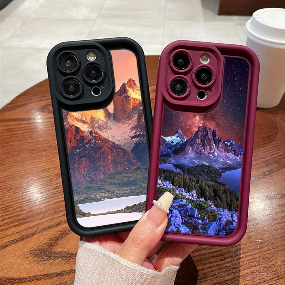 LZ25 Mountain Peak Forest Snow Silicone Phone Case for iPhone 11 13 14 15 16 Pro Max 7 8 16 Plus 12 Mini XS Max XR Shockproof Back Cover