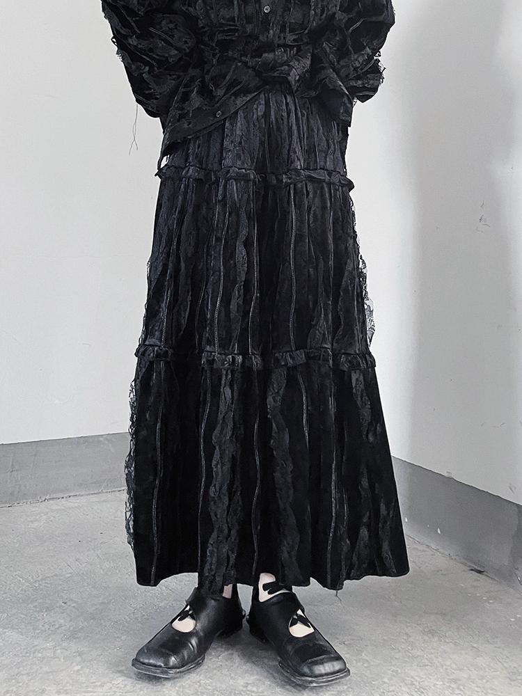 XITAO Lace Patchwork Loose Fold Women Skirt ZYY1031