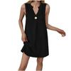 Vestido Mini de Lino sin Mangas con Cuello en V y Botones Estilo Holgado para Mujer Ropa Casual