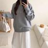 Womens Crew Neck Solid Color Loose Fit Thick Knit Sweater Casual Versatile Top