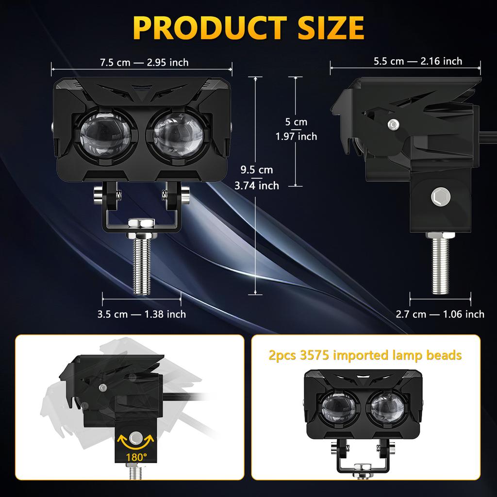 Upgraded Spot Flood Combo Led Light Bar Spot LED Pods Fog Lights Simple Installation Durable suiatble for Motorbike