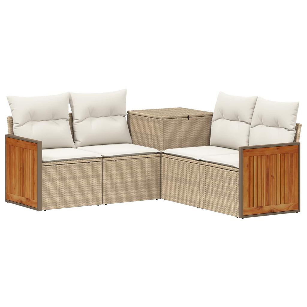 Sofa Set 5 Pieces Beige and Cream White Poly Rattan and Steel