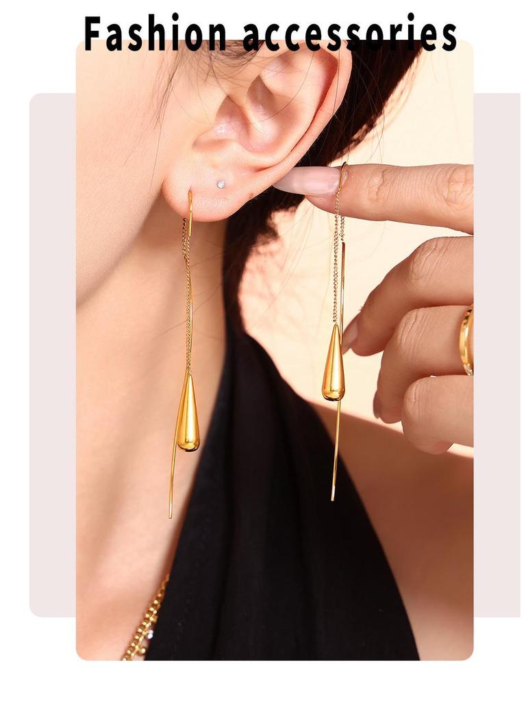 Women's Luxury Water Drop Tassel Earrings - Stainless Steel Wire, Modern Design