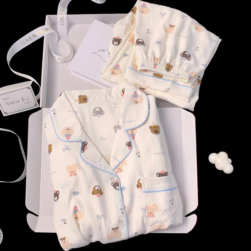 Cloud Cotton New Cute Cartoon Bear Autumn Long Sleeves Can Be Worn Outside Pajamas Women'S Suit Loungewear Real Shot