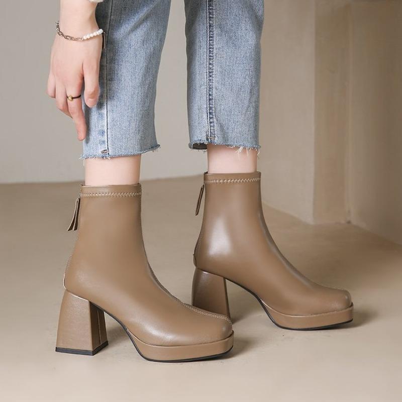 Fashion Luxury Women's Boots Fashion Summer Zippers Ankle Boots Square Heel Shoes for Women Anti-slip Thick Sole Leisure Commute Boots