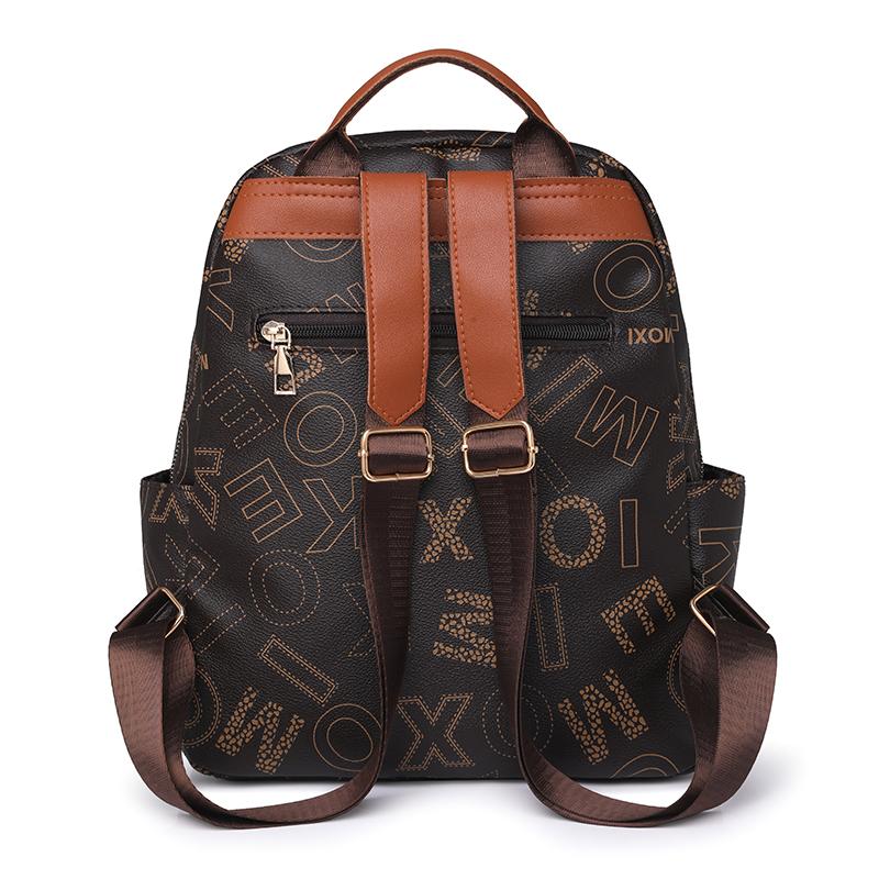 Leather Women Letter Printed Backpack Student Schoolbag Large Capacity Travel Bags