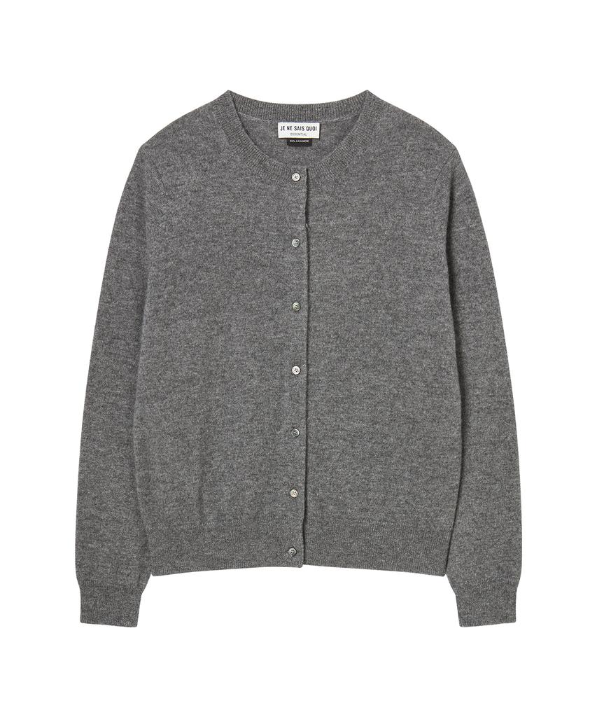 JE NE SAIS QUOI [100% Cashmere] Signature Crew Neck Cashmere Cardigan_ Charcoal