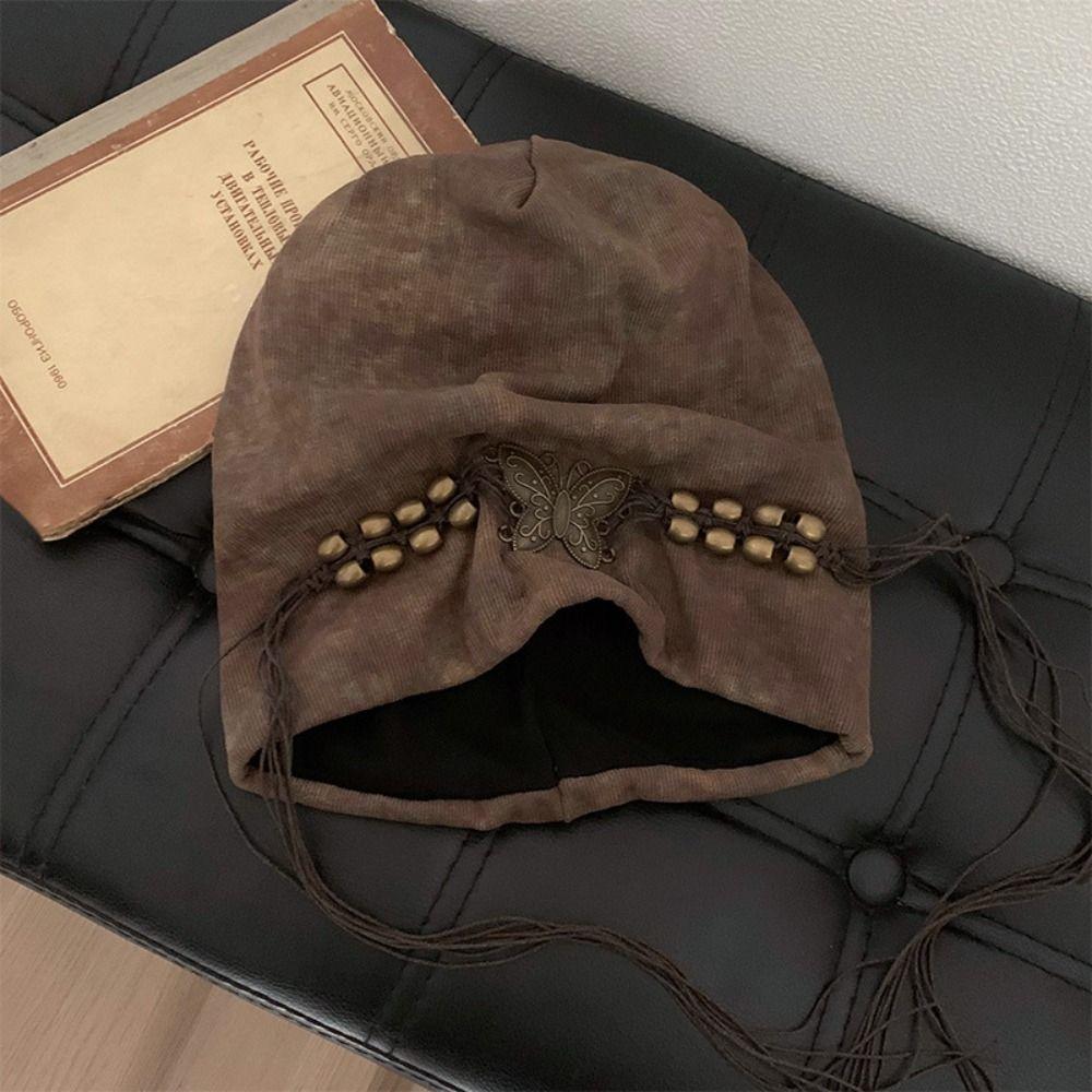 Tassels Beaded Butterfly Hat Weave Knitted Tie-dye Hat Wasteland Pullover Cap  Apparel Accessories