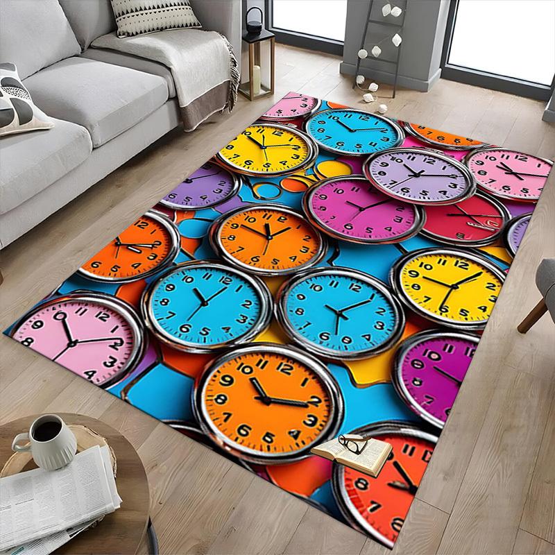 1PC clocks colorful Extra Large Non Slip Floor carpet, Office, family, Studio Large Area Rug Indoor Rugs, Bold Statement Piece