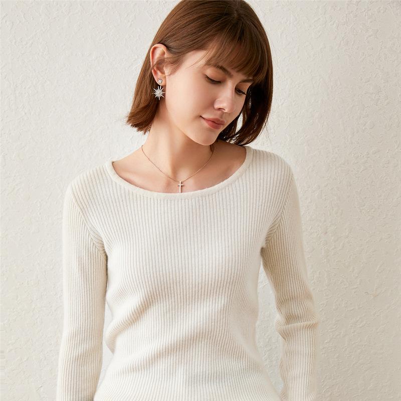 

Autumn and winter new round neck women s top bottoming shirt vertical strip slim pullover long sleeve knitted sweater S