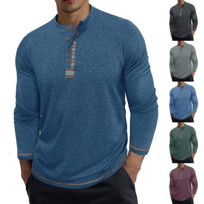 Men's Casual -color Base Sport Shirt, Men's Round-neck Long-sleeved Top
