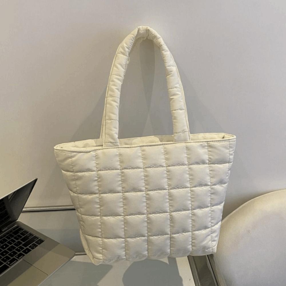 Solid Color Quilted Shoulder Bag Checkered Quilted Handbag Trendy Fashion Tote Bag  Female Use