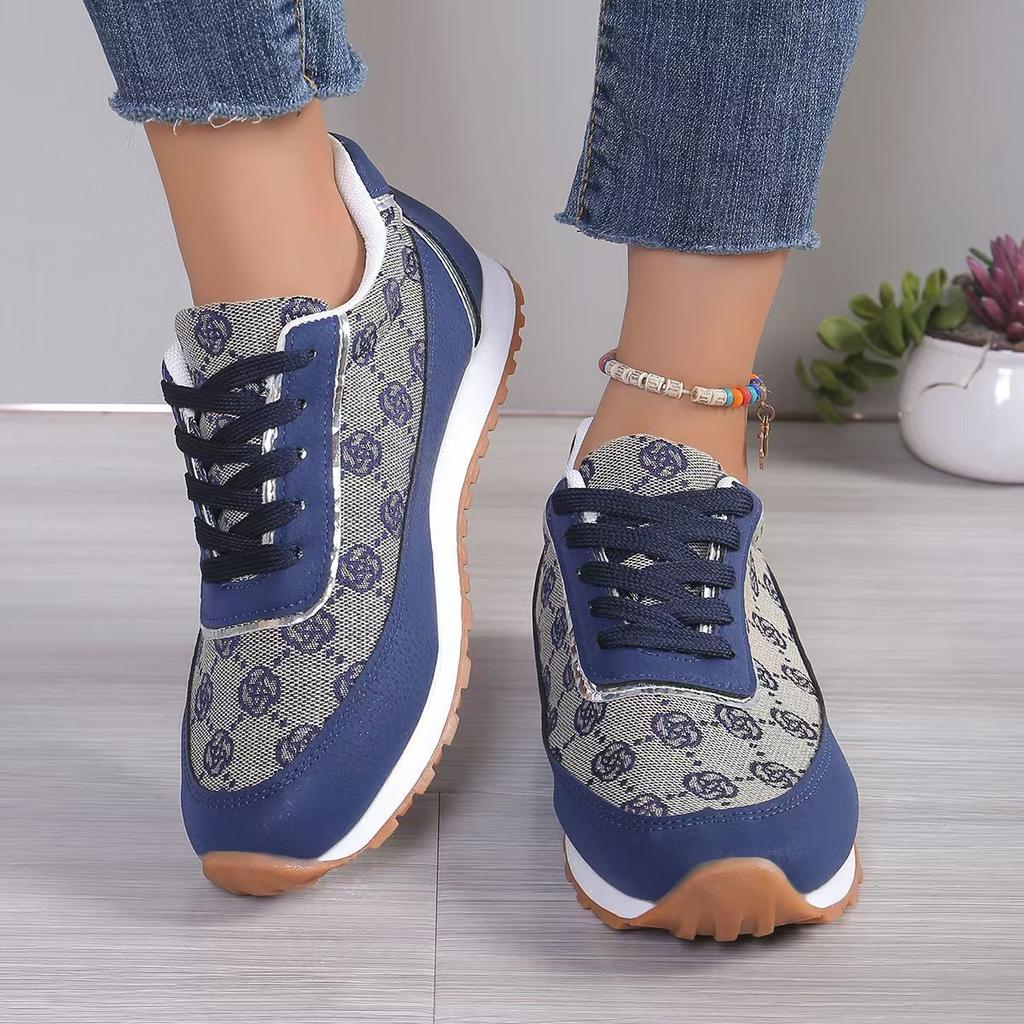 Hiking Shoes Women'S Large Size Flower Lace-Up Color Matching Breathable Women'S Casual Sports Shoes