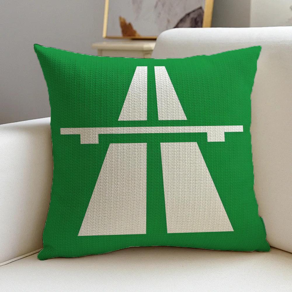 1P- German Autobahn Sign Prints Cushion Cover Natural Linen Pillowcase Set, All-In-One Decor For Sofa, Bedroom & Chair