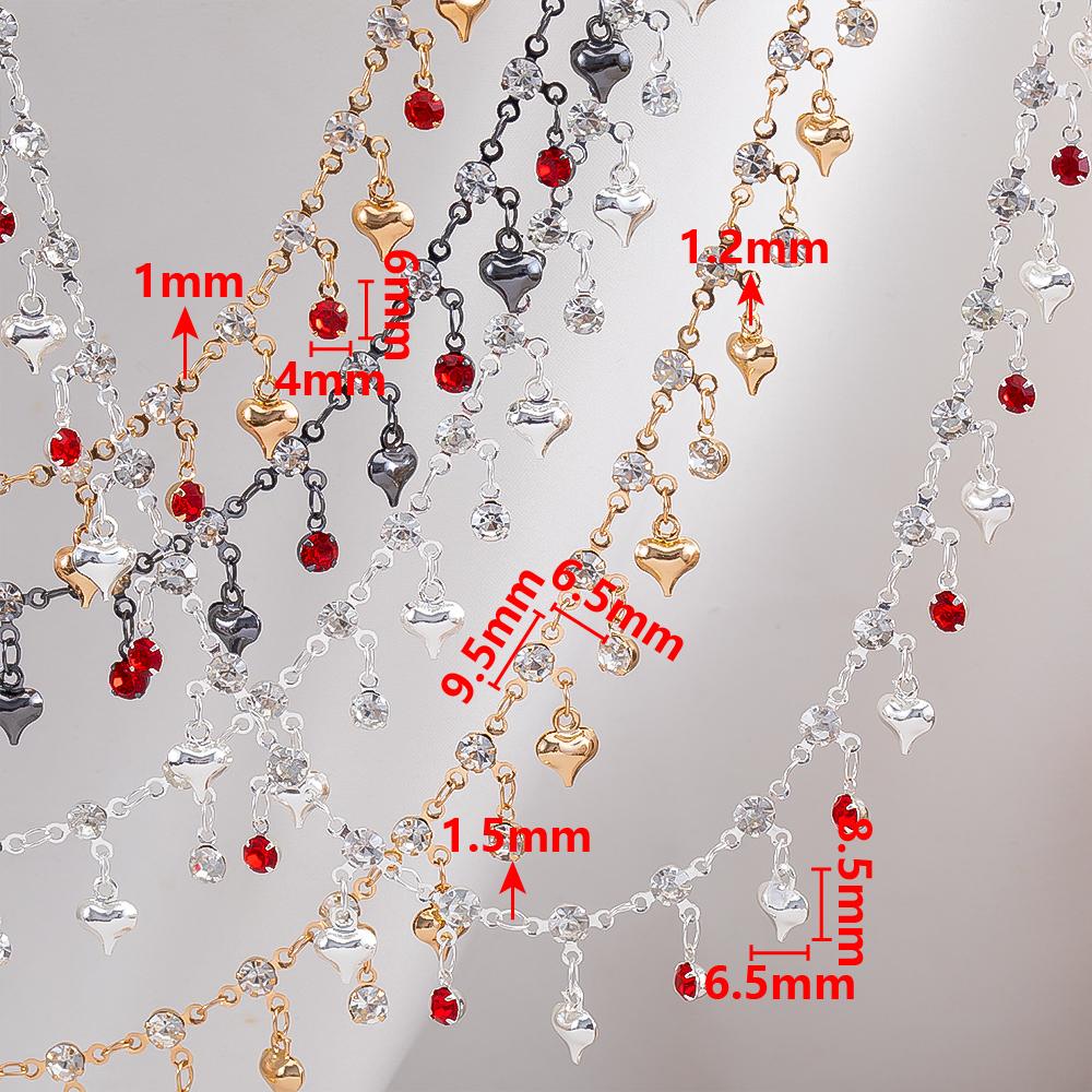 1Meter Colorful Metal Peach Heart Charms Chain Crystal Beads Pendants Copper Chains Women Jewelry Making DIY Necklaces Bracelets