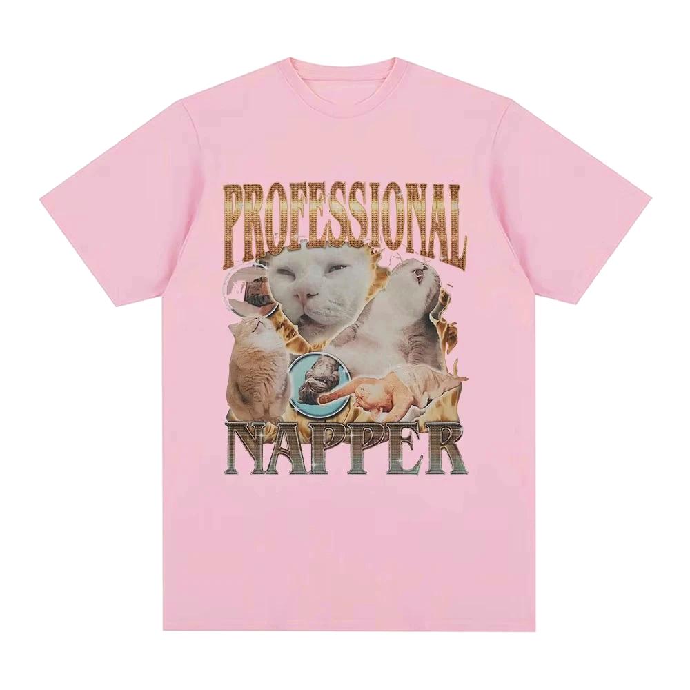 Professional Napper Funny Cat Meme Printed T-shirt Women Casual T Shirt Fashion Vintage Round Neck T-shirts Streetwear