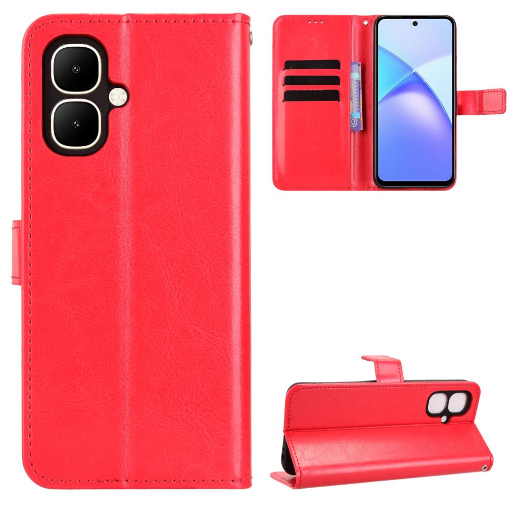

For TECNO Pop 10/Infinix Smart 10 PU Leather Case with Strap Crazy Horse Texture Phone Wallet Cover Red