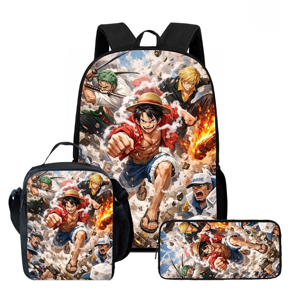 15 Inch One Piece 3-in-1 Backpack Set Unisex for Boys and Girls Age 6-10, Light Weight School Kit with Lunch Bag & Pencil Case