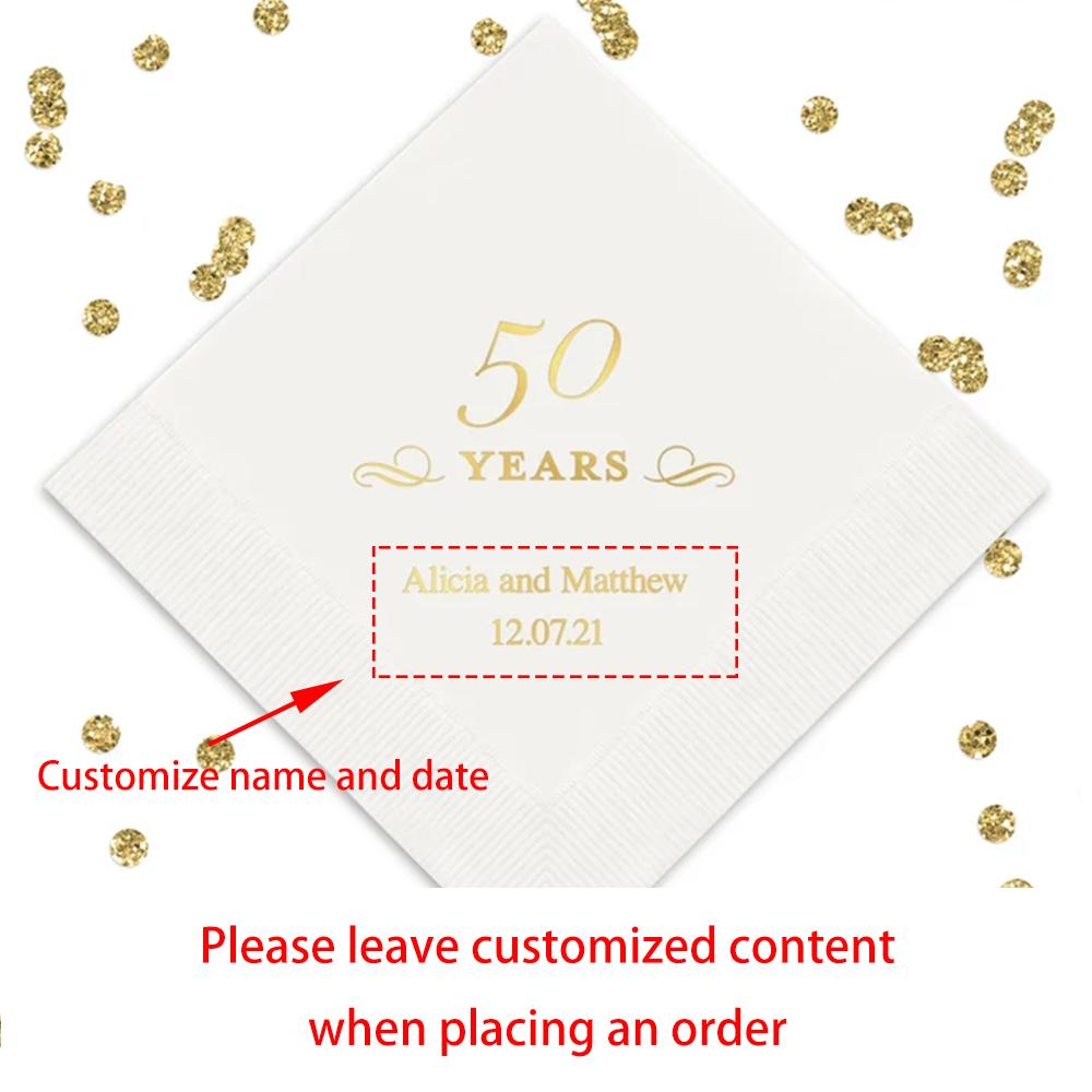 Personalizované 20 kusů 50 let Papírové ubrousky 50. narozeniny Výročí Koktejlové Obědové Ubrousky Oslava Párty Stolní Dekorace