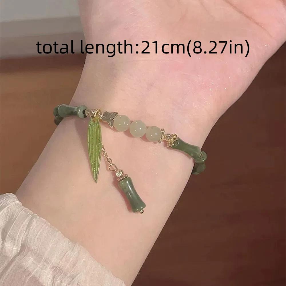 Leaf Green Bamboo Bracelet Bamboo Shape Leaf Pendant Bracelet Imitation Stone Bracelet  Women