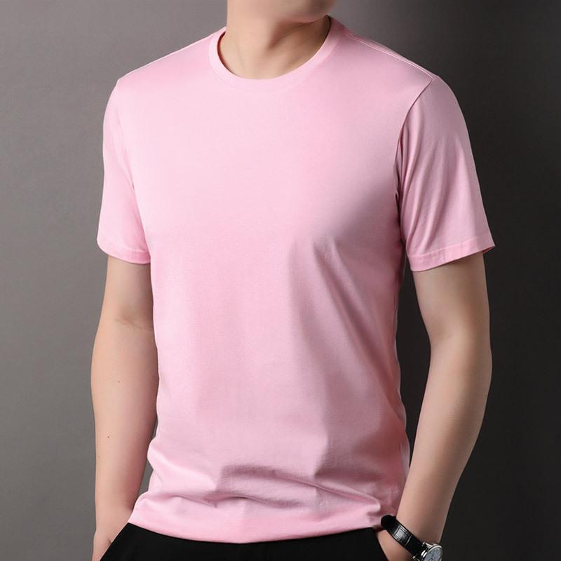 Men's Slim Fit Short-Sleeve Solid Color T-Shirt, 100% Cotton, 220g, Breathable and Trendy