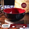 Imitation Porcelain Black & Red Two-Tone Serving Bowl