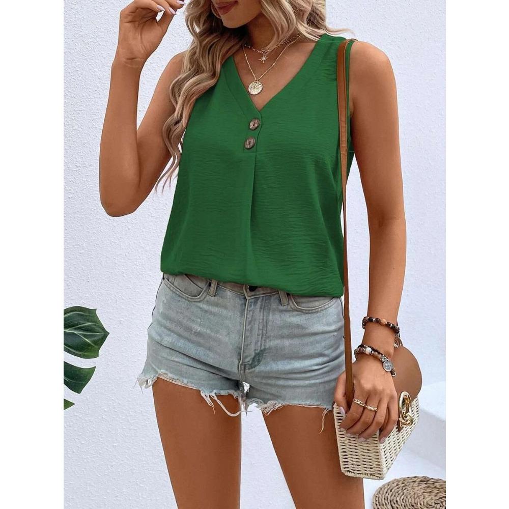 

GMXIA Women s Summer V-neck Button-down Tank Top T-shirt Loose Casual Shirt XXL зелёный