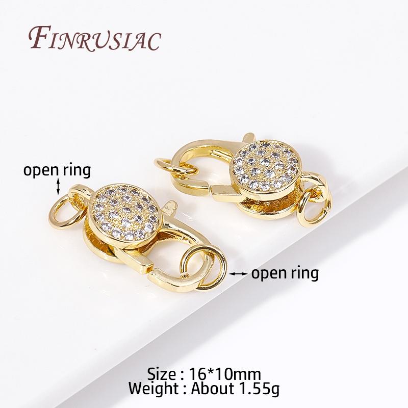 Fermoirs mousqueton en laiton plaqué or 18 carats Cœur/Ronds avec Anneau Ouvert, Fermoirs Incrustés de Zircon pour Bracelets Connecteurs Fermoirs Bijoux DIY