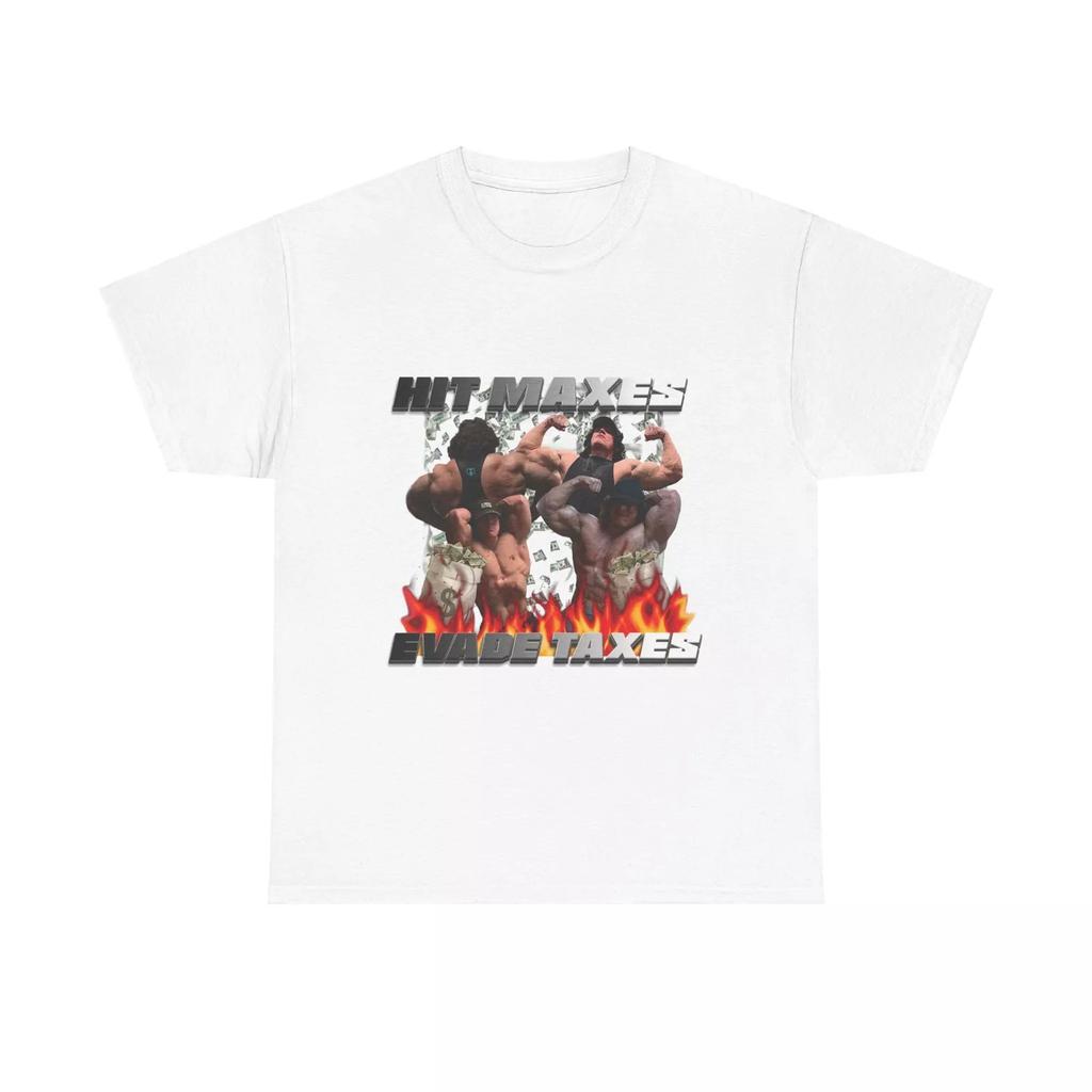 Hit Maxes Evade Taxes Sam Sulek Funny Meme Gym T-Shirt Gift Muscle T-Shirt Letter Pattern Pure 100% Cotton Printed T-Shirt