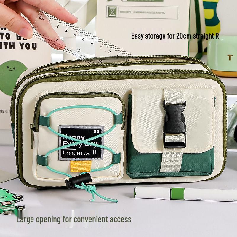 Hardcore Workwear Style Boys' Multifunctional Pencil Case - 2025 New Black Stationery Box for Junior High & High School