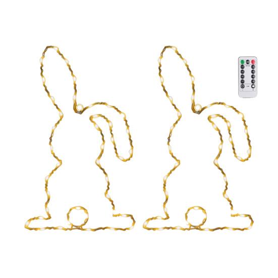 LED Window Light Easter Hanging Lamp with 8 Dynamic Modes Remote Control Timer Battery Operated Waterproof Metal Easter Bunny String Lights for Indoor