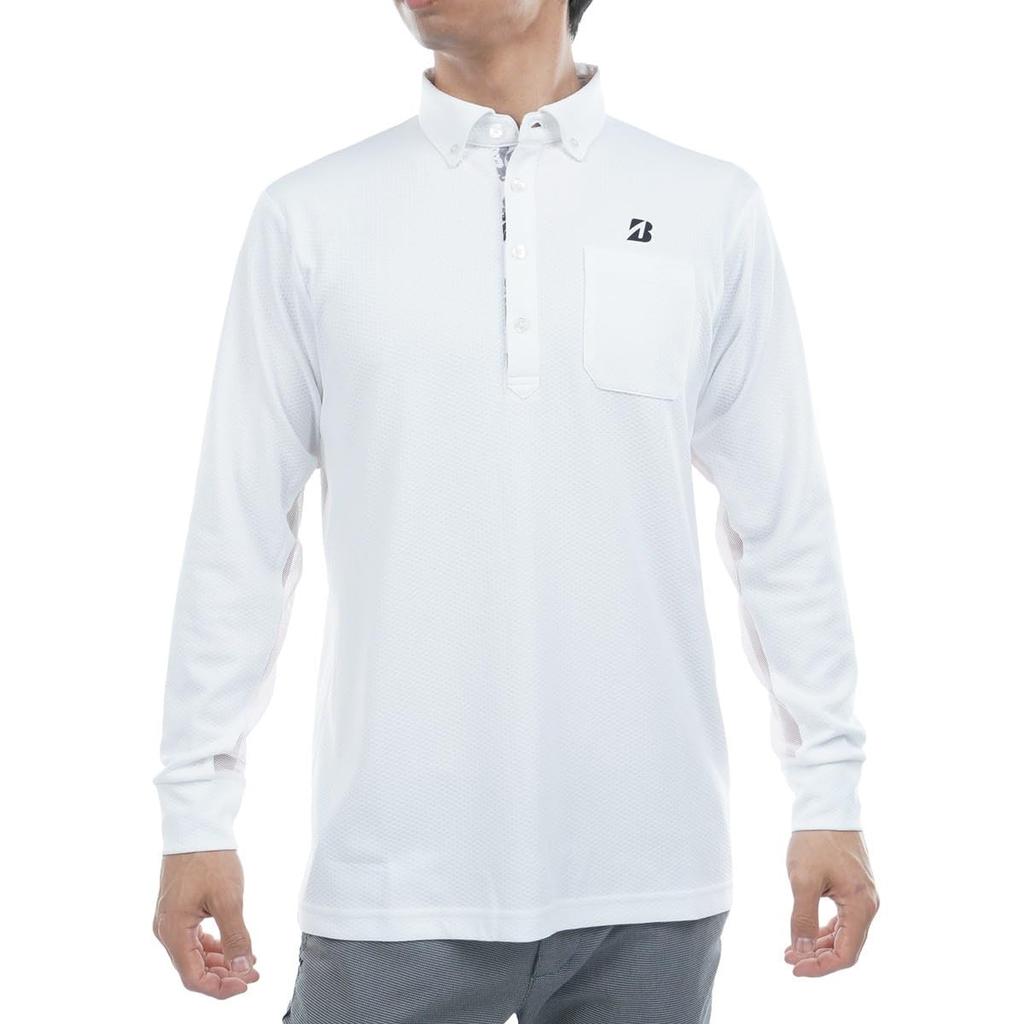 Bridgestone Golf Retro Long Sleeve Button-Down Shirt, Men's 3GE01F, White
