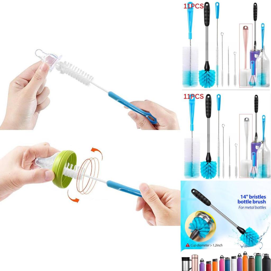 11piece Household Brush Set For Cleaning Narrow Bottles And Conduits With Soft Nylon Bristles