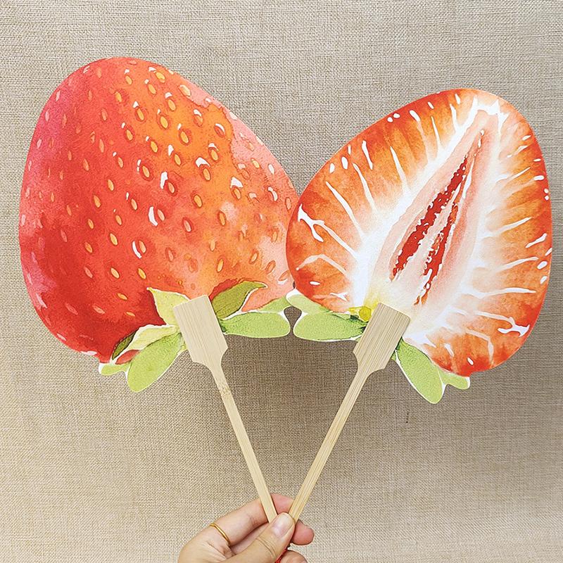 Ventilátor s potiskem melounu Melounový oranžový potisk Kulatý ventilátor s dřevěnou rukojetí Pro cestování v přírodě Kempování Lehký Pro léto