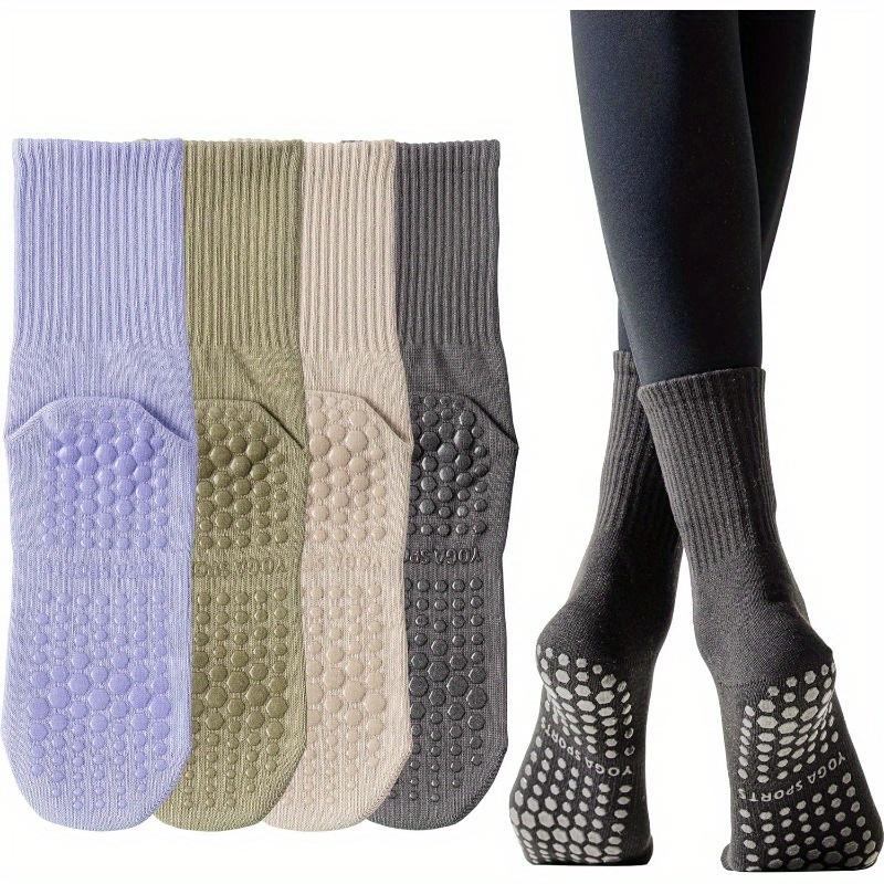

Yoga Pilates Non Slip Socks with Grips for Women (4 Pairs) Non Skid Gripper Crew Socks for Yoga Hospital Pilates. Black