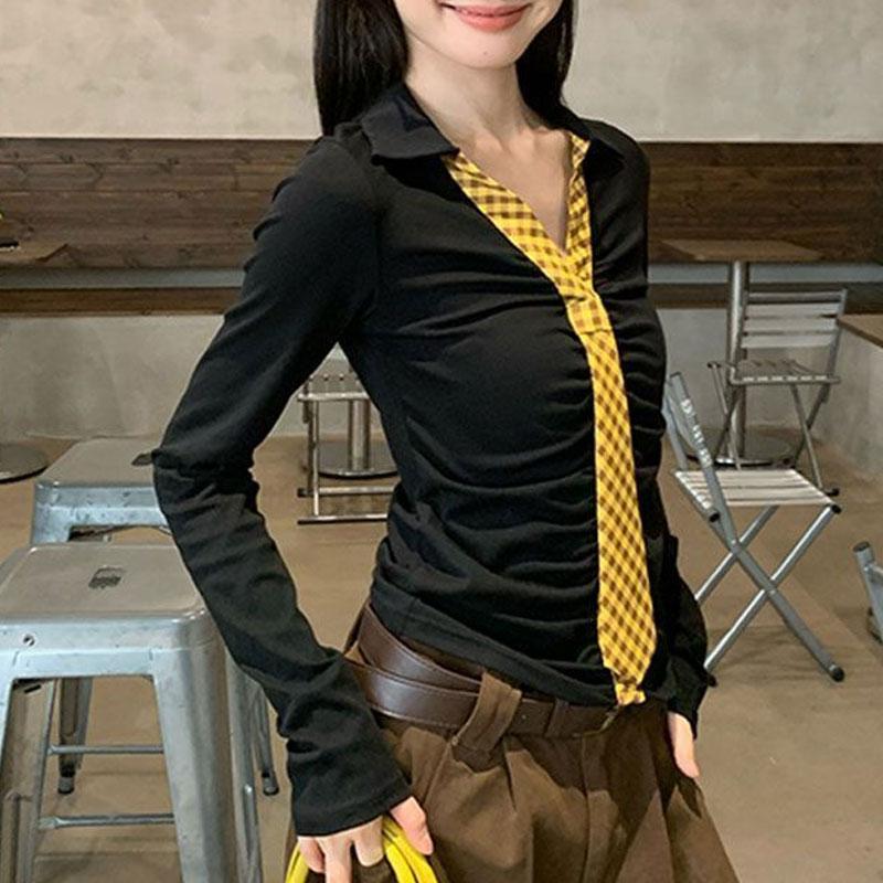 Autumn Winter New Pure Lust Style Short Pure Cotton Long-sleeved T-shirt Women's Slim Versatile Design Tops