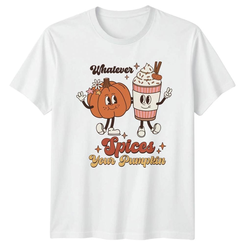 Whatever Spices Your Pumpkin TShirt Groovy Retro Fall Aesthetic S