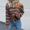 Vintage Fashion Elegant Casual Women's Fall and Winter Women's V-neck Long-sleeved Striped Sweater Women