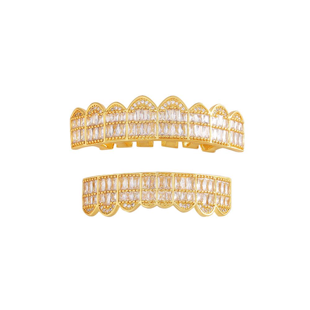 18K Gold-Plated Zircon-Inlaid Vampire Dentures - Hip-Hop Jewelry Accessory
