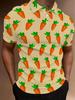 Men's Short-Sleeve Polo Shirt with Orange-Yellow Vegetable Print - Button-Up Lapel Collar, Full-Body Suitable for Dates, Beach Vacations, Casual Wear