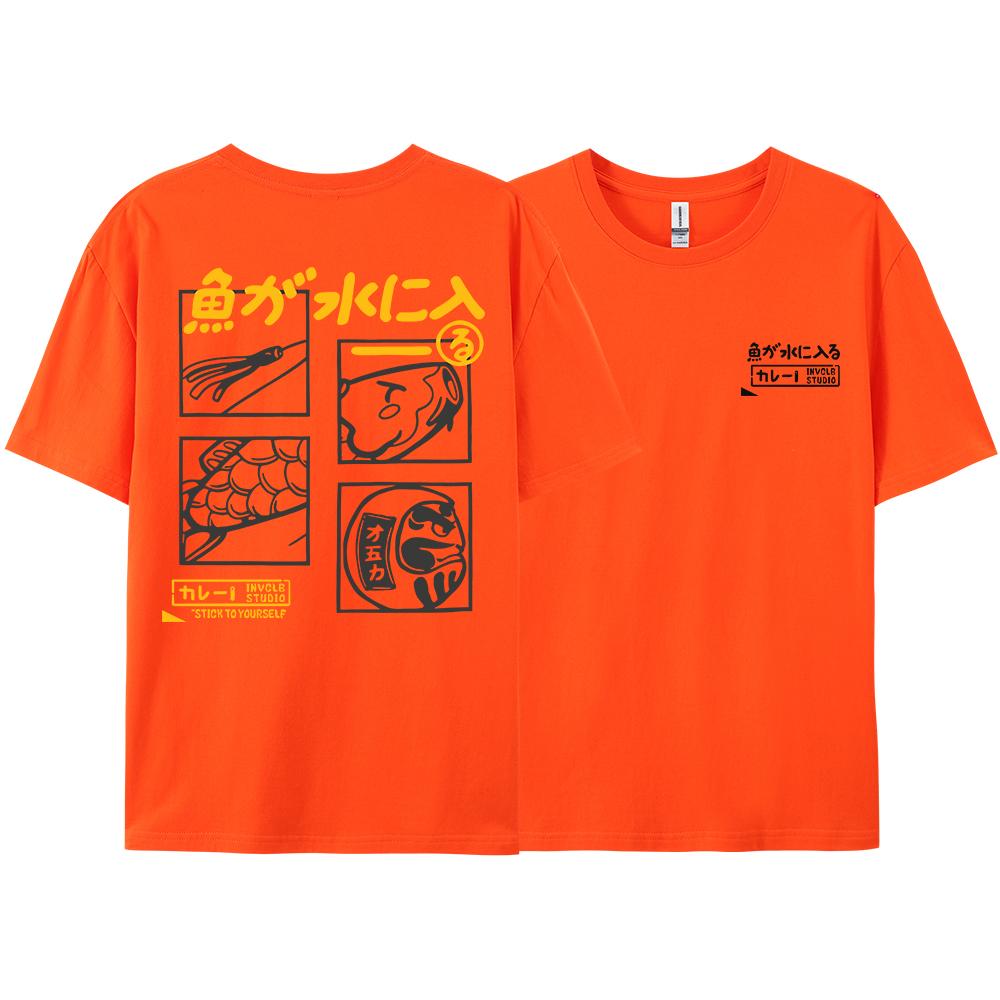 Japansk Retro Mode Fisk T-shirt Herr Dam Kortärmad Oversized Lös Bf Stil Par Student Halvärmad Rolig Topp T-shirts