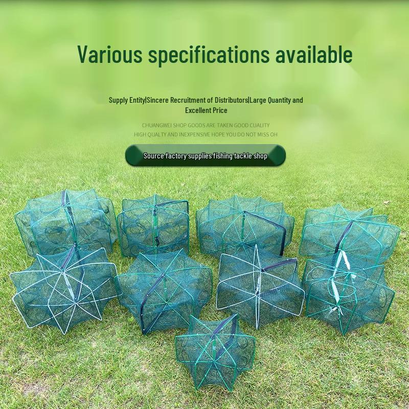 Foldable Thickened Fish and Shrimp Trap Net for Outdoor Fishing.