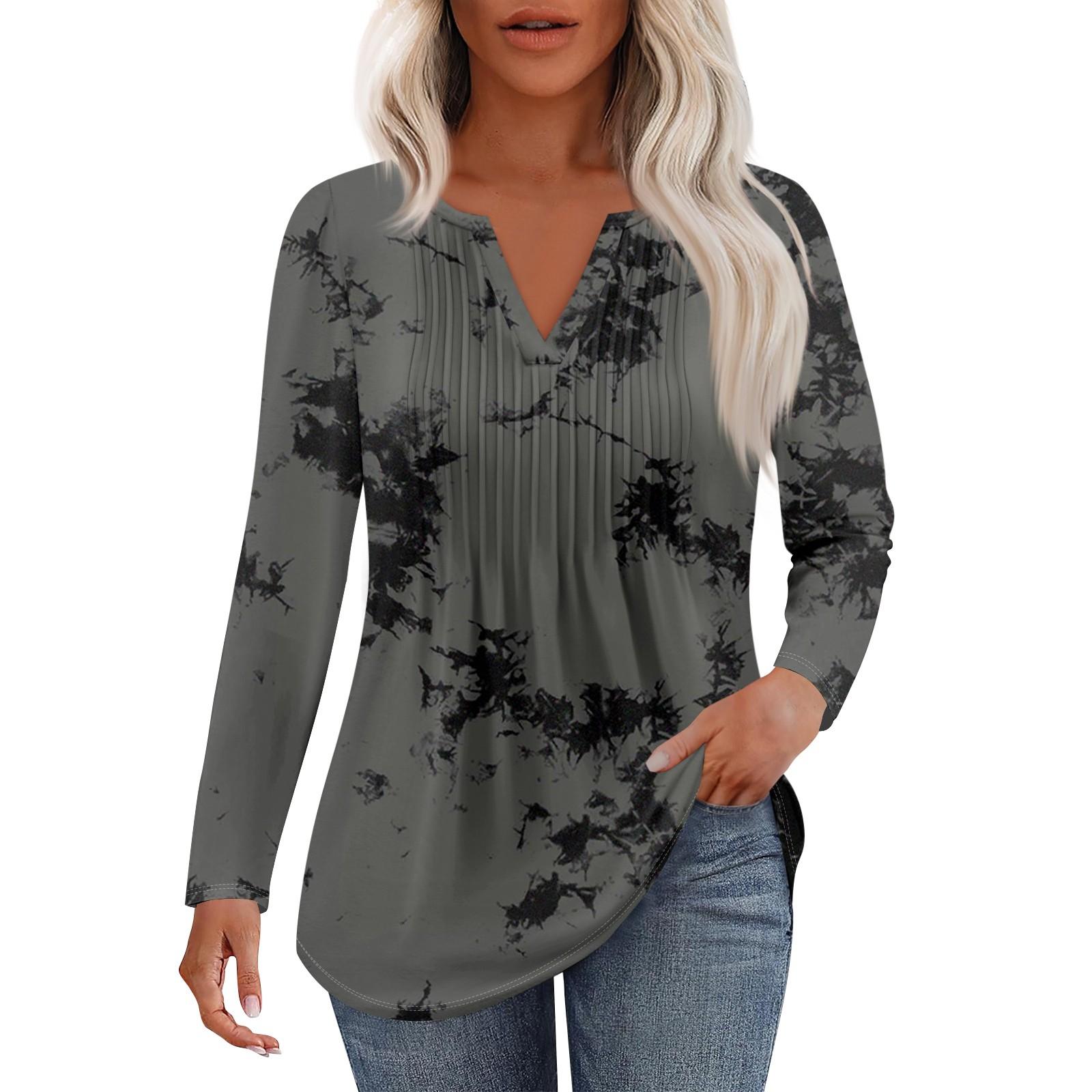 

Женская Мода Повседневная Плиссированная Футболка с V-образным Вырезом Однотонная с Длинным Рукавом Элегантные Топы L чёрный